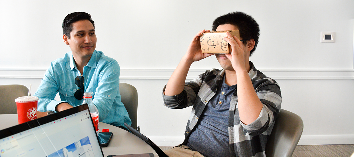 Student using Google Cardboard