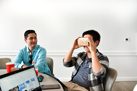 Student using Google Cardboard