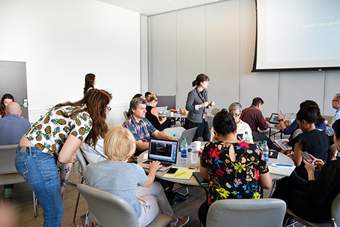 Google representative helping faculty and staff with VR technology
